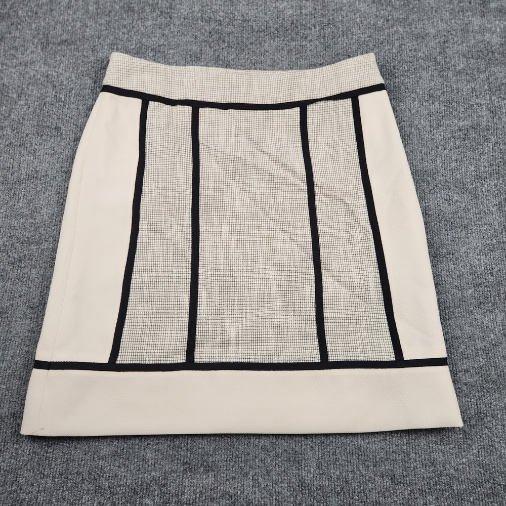 Ann Taylor Womens Cream Black Grid A-Line Mini Skirt Ribbon Trim Size 6 NWT